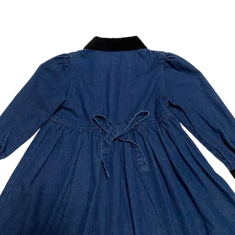 Vintage Just Friends Denim Dress Long Sleeve Velvet Collar & Cuff Dress 3T
